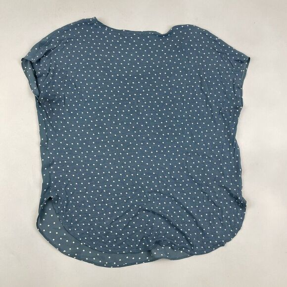 LOFT Women's Sz S Blue White Polka Dot Blouse Top Shirt Multi Fabric Rayon Poly - Picture 8 of 8